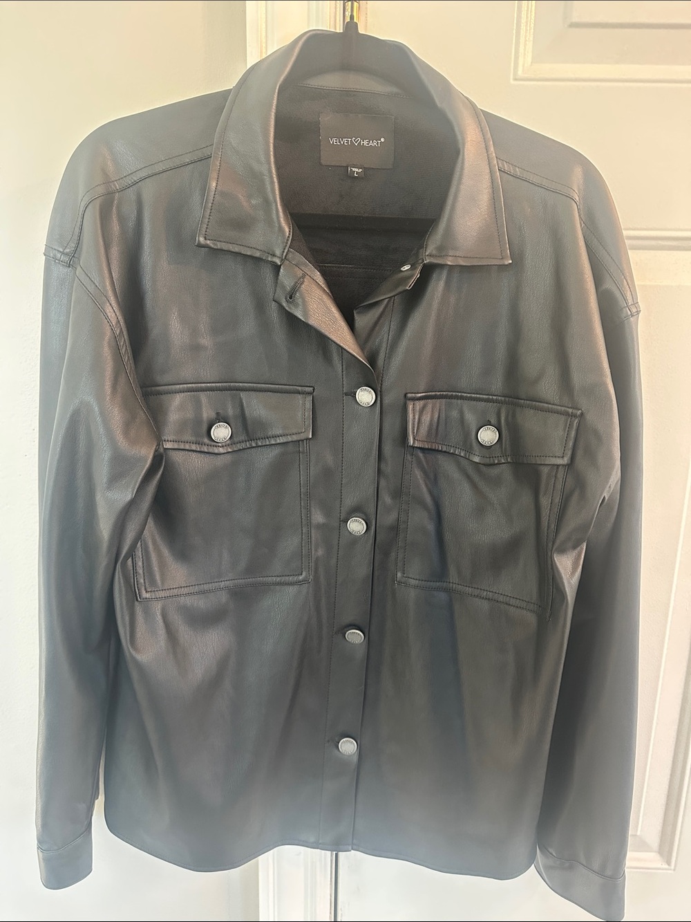 Velvet Heart Black Faux Leather Snap-Front Jacket